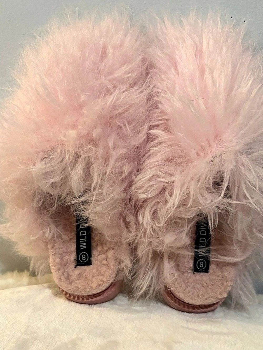 Wild Diva Pink Furry Platform Slippers US 8